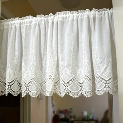 European Elegant Hollow Embroidered Lace Short Curtain White Chic Cotton Cafe Curtain For Kitchen Door Small Window Home Decor