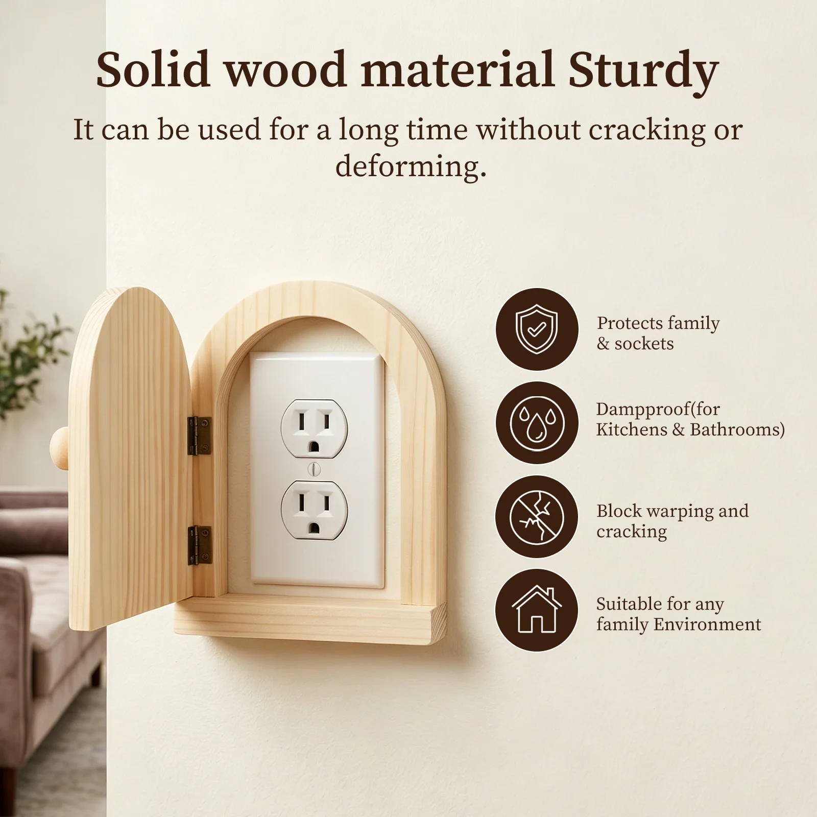 2Pcs Fairy Door Outlet Covers Wood Door Shape Romantic No Drilling Outlet Cover Plates Children and Pet Decor Wall Outlet Covers