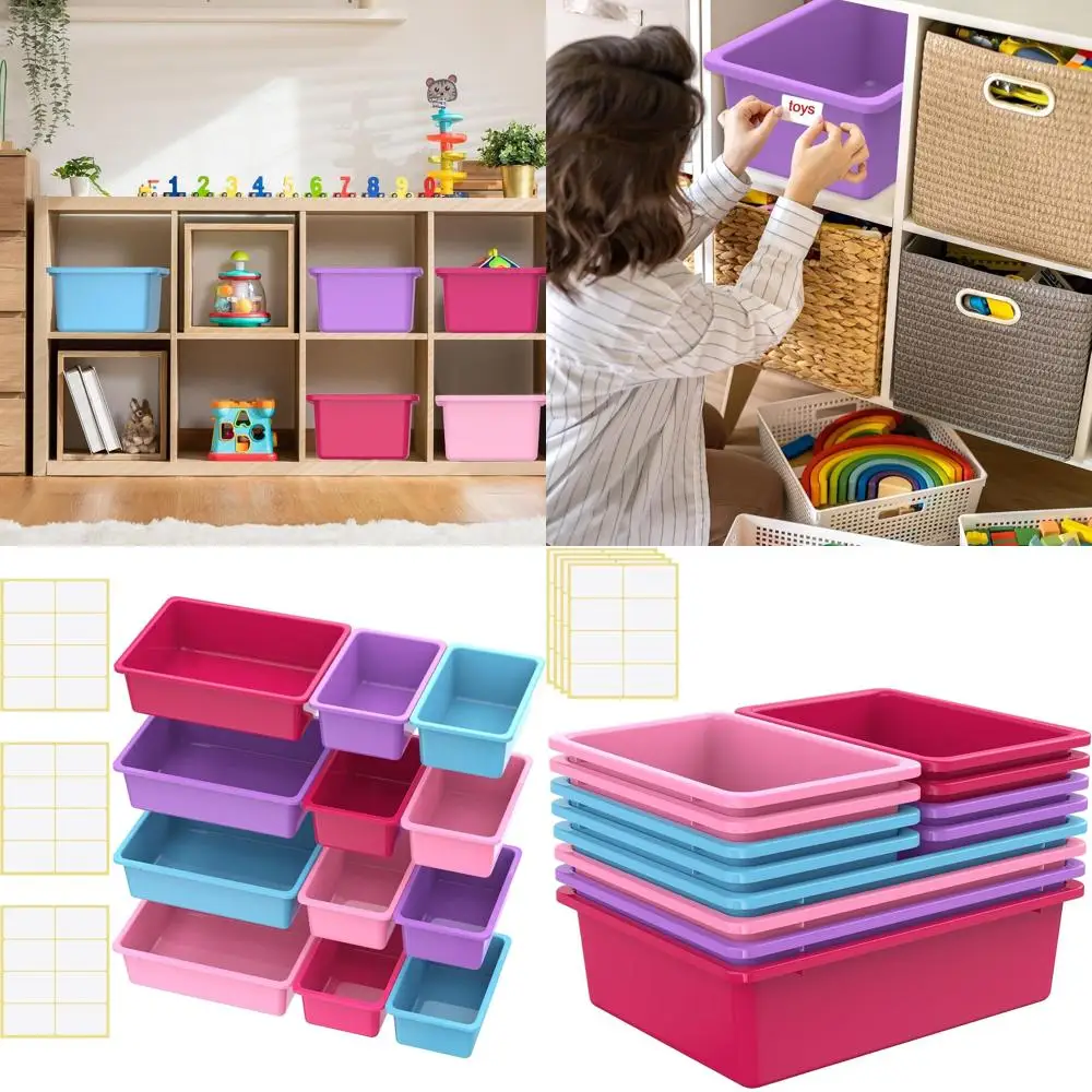 

12 пластиковых контейнеров для хранения цвета русалки для офиса, библиотеки, дома и детской организации с самоклеящимися этикетками