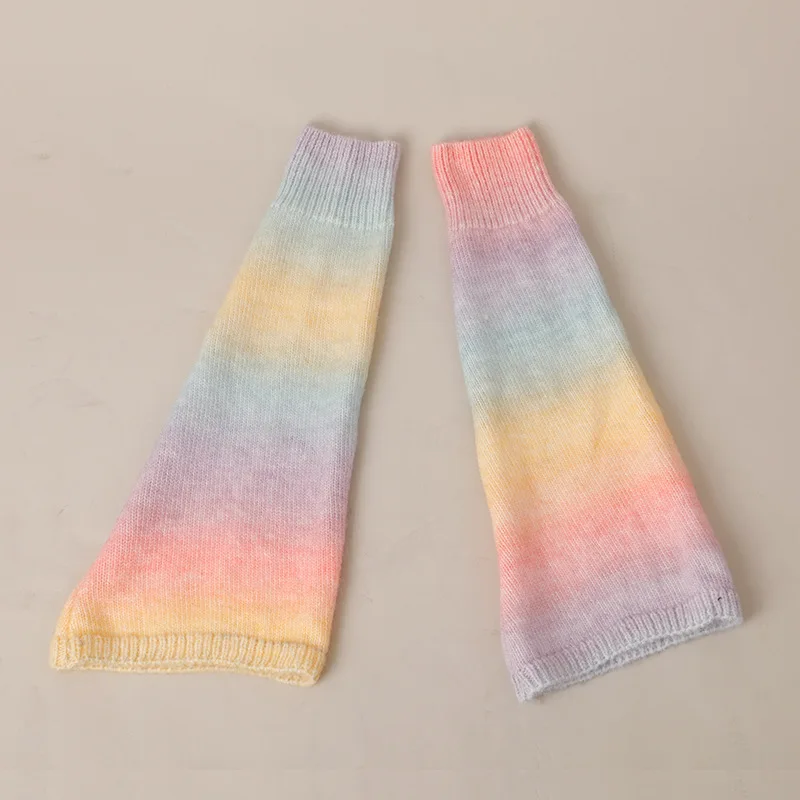 Women Lolita Leg Warmer Knit Over Knee Socks Sweet Gradient Rainbow Color Knitted Stocking Boot Cuff Ankle Warmer