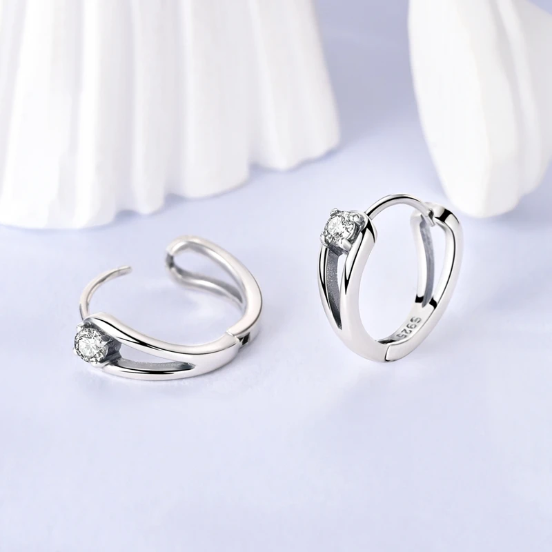 

925 Sterling Silver Earrings Women Geometric Round Zirconia Hoop Earring For Anniversary Wedding Jewelry Gifts