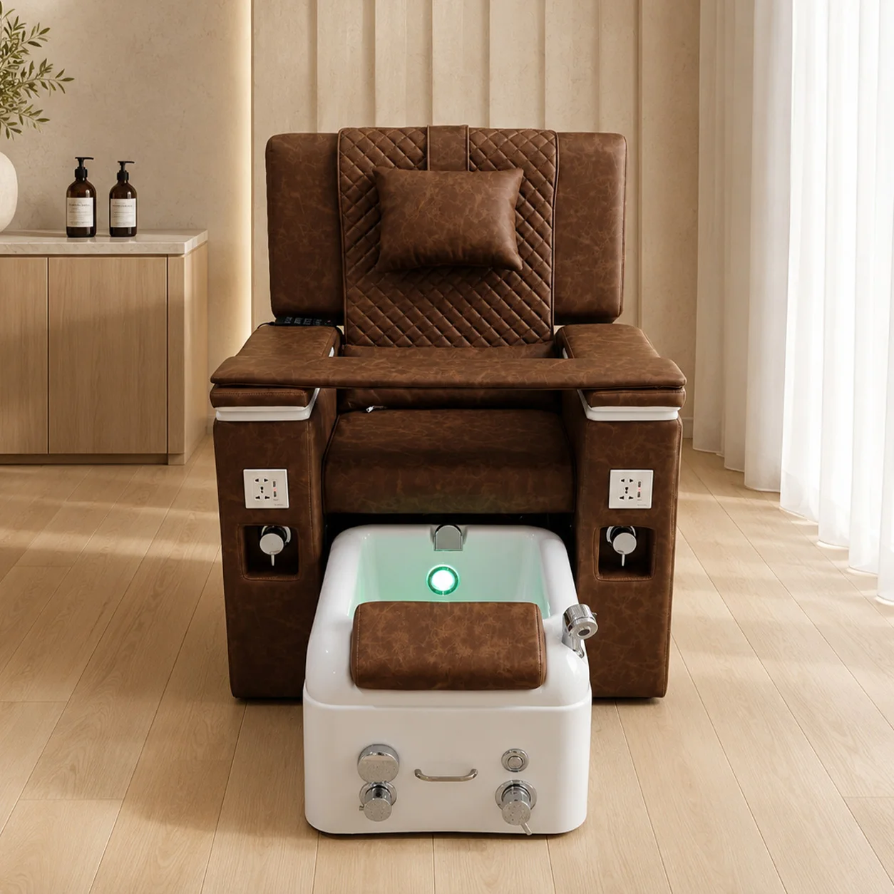 2026 Luxury Pedicure Spa Chair with Foot Tub LED Light Reclining Foot Massage Sofa for Nail Salon Spa Furniture Customization