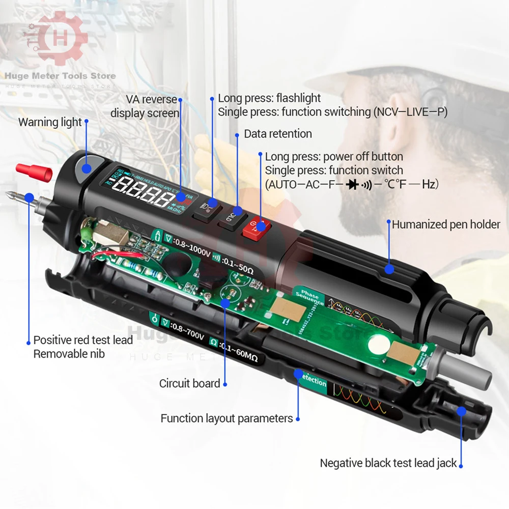 A3008 Digital Multimeter Auto Intelligent Sensor Pen Tester 6000 Counts NonContact Voltage Meter Multimetre Professional Tester