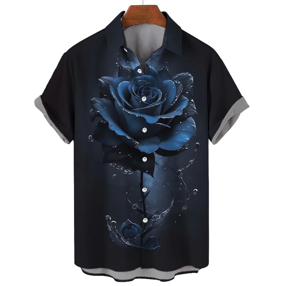 Flower Rose 3D Print Hawaiian Beach Shirts Men Women Casual Fashion Streetwear Oversized Short Sleeve Shirt Blouse Man Clothing