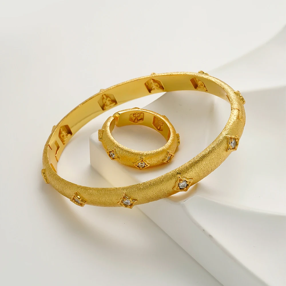 

ENFASHION Pulseras Retro Brushed Crafts Zircon Bracelet For Women's Brass 18K Plated Gold Delicate Ring Fashion Jewelry B2637