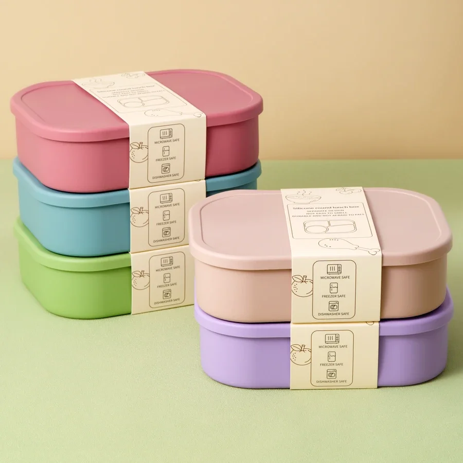 Silicone lunch box, suitable for students and adults to bring their own meals, 4 compartments, outdoor bento box