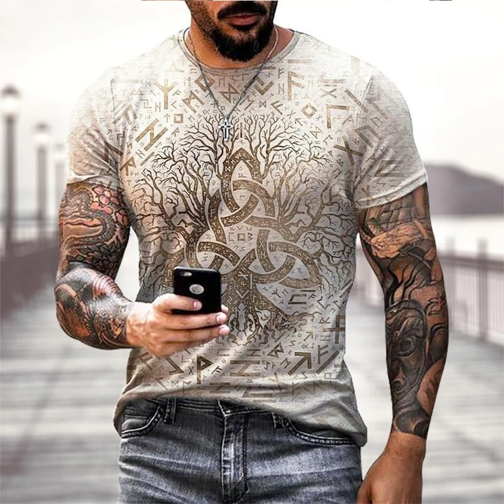 Viking Tattoo 3D Printing T-Shirt Men's Fashion O-Neck Street Hip Hop Pattern Short Sleeve Top Summer Funny Men T-Shirt Clothing