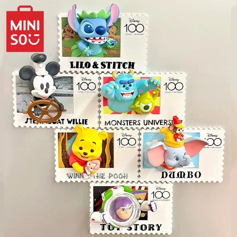 

MINISO Blind Box Disney Anniversary Series Retro Stamp Refrigerator Magnet Buzz Lightyear Winnie Pooh Stitch Toy Birthday Gift