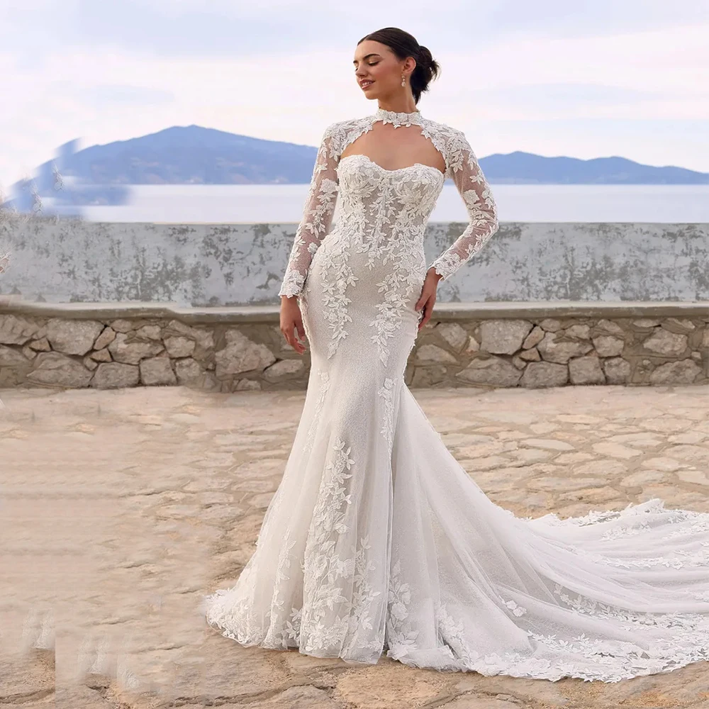 

Изысканные свадебные платья из шифона на заказ, прозрачные, с длинным шлейфом, сексуальные, А-силуэт, высококачественные, в пол, с аппликациями