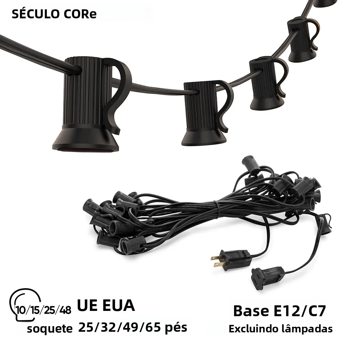 Luz da corda e12 soquetes c7 base cabo elétrico ue 220v eua 110v suporte da lâmpada conectável à prova dwaterproof água decoração de aniversário de casamento