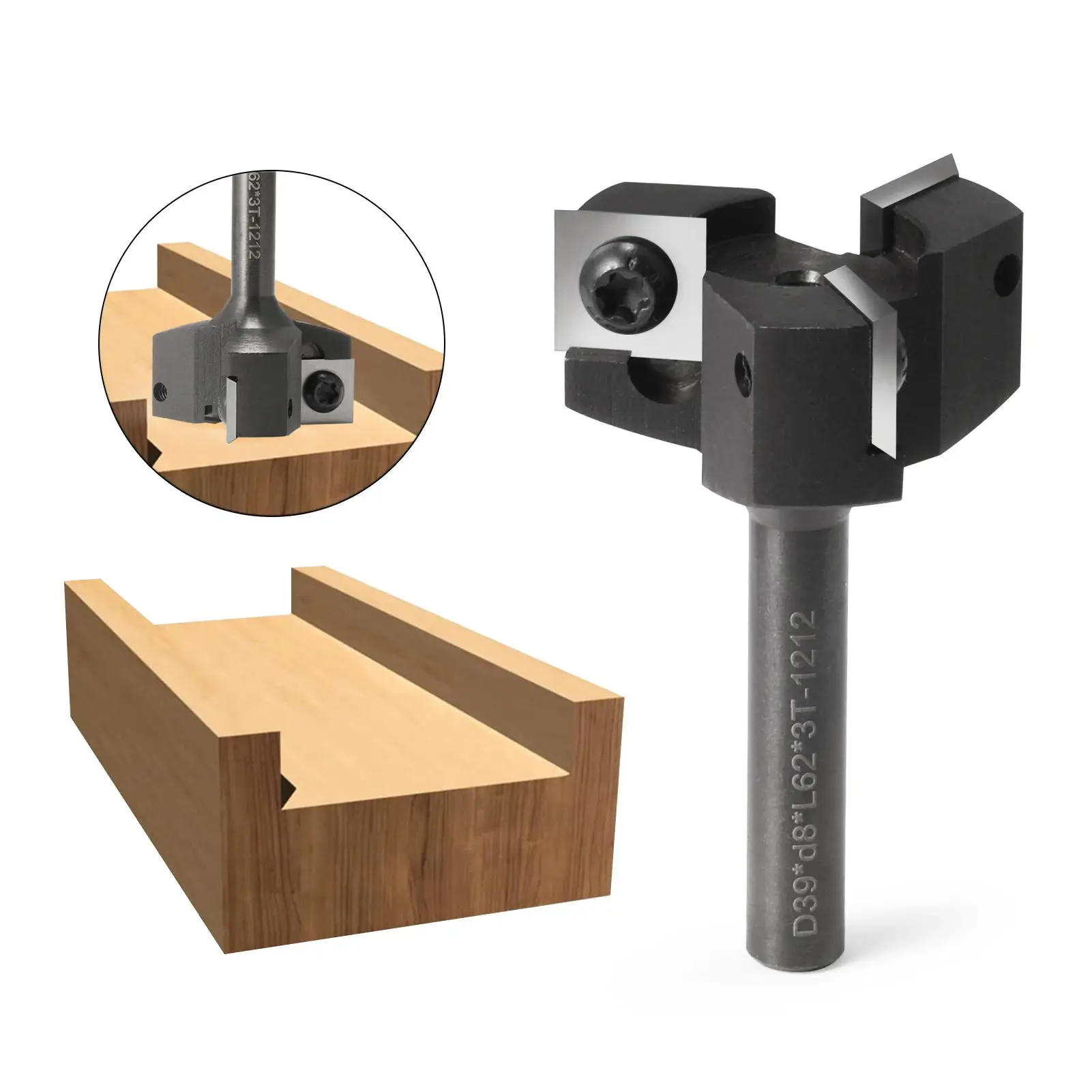 Insert-Style Spoilboard Face Milling Cutter Router Bit 3-Blades Replaceable CNC Machine Tools Woodworking End Mill