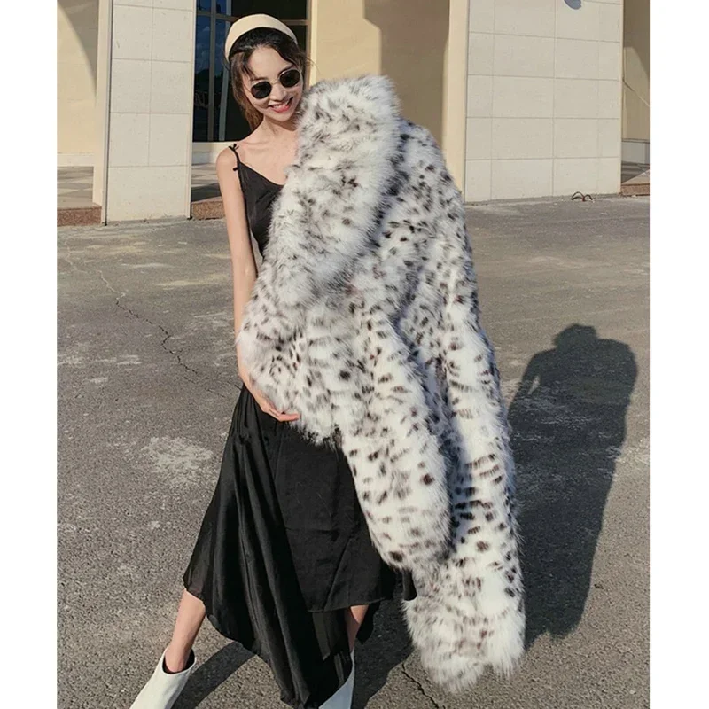 Women\'s winter imitation fox fur young leopard-print fur coat long knee-length mink coat