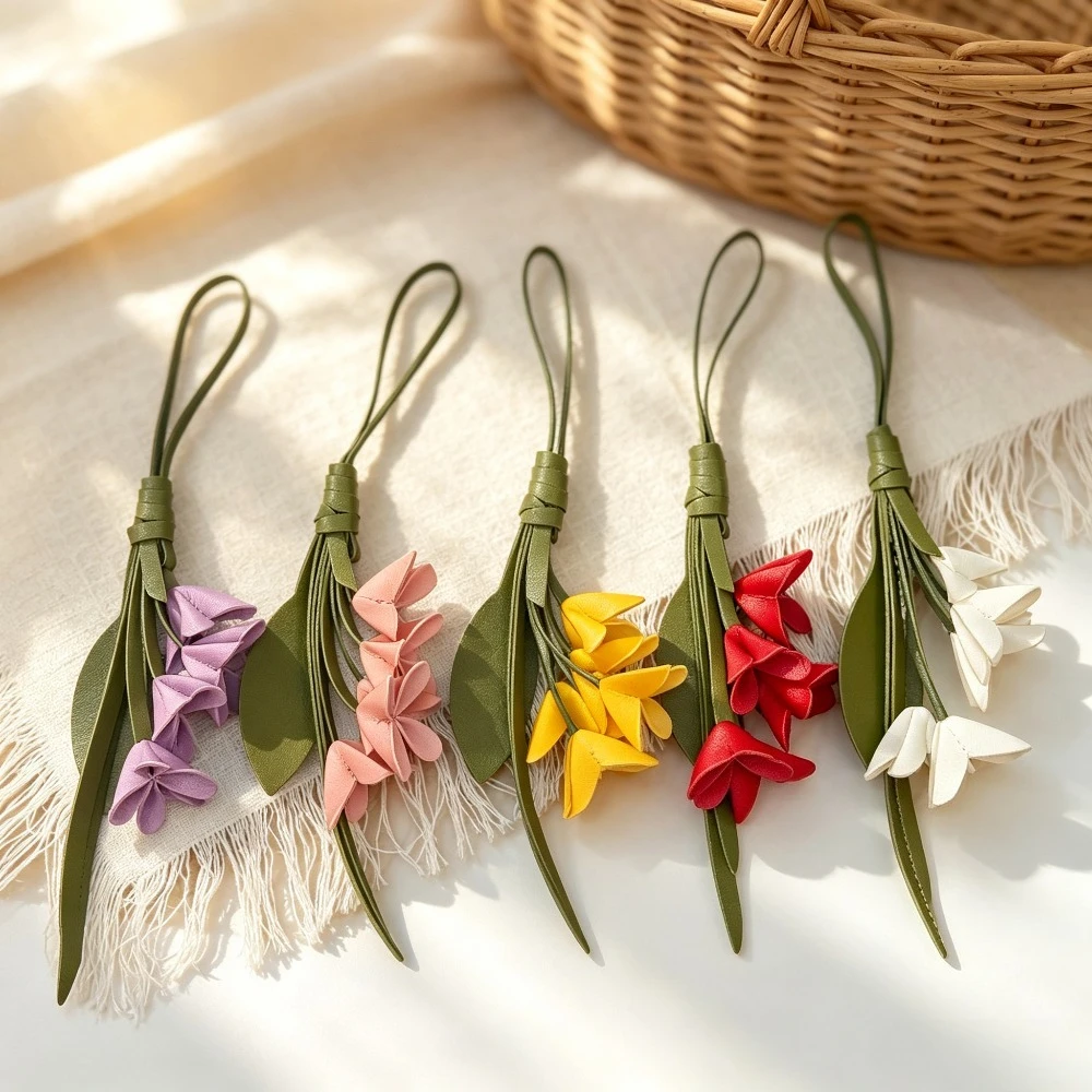 Minimalist Osmanthus Themed Leather Bag Charm, Cute Golden Osmanthus Premium Accessory for Backpack Handbag