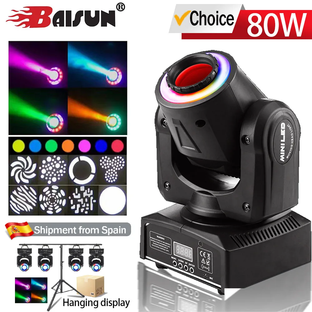 80W 360° Moving Head DJ Party Disco Lights 8*8 Pattern RGB DMX512 Sound Control Stage Lights Wedding Club Audience Ambient Light