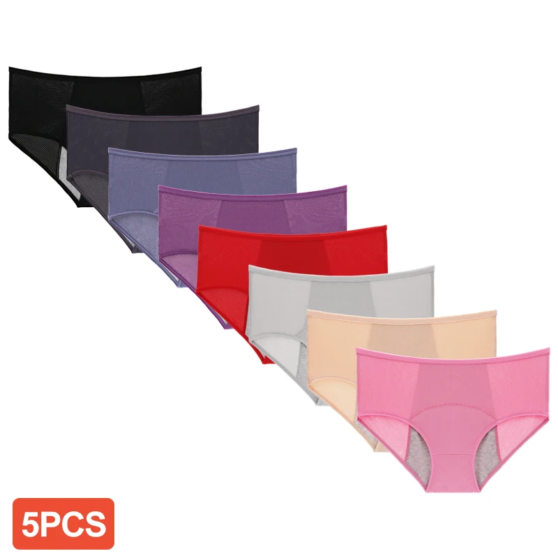 

Low Waist Menstrual Panties for Women, Breathable Cotton Briefs, Physiological Period Underwear, 5Pcs Set