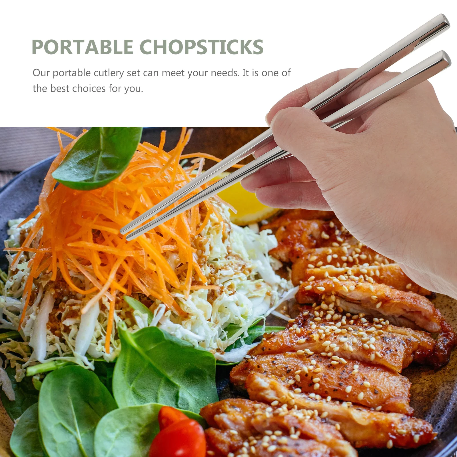 

1 Set Stainless Steel Cutlery Portable Outdoor Tableware Kit Spoon Chopsticks Lightweight Picnic Travel Dish Set Box Included