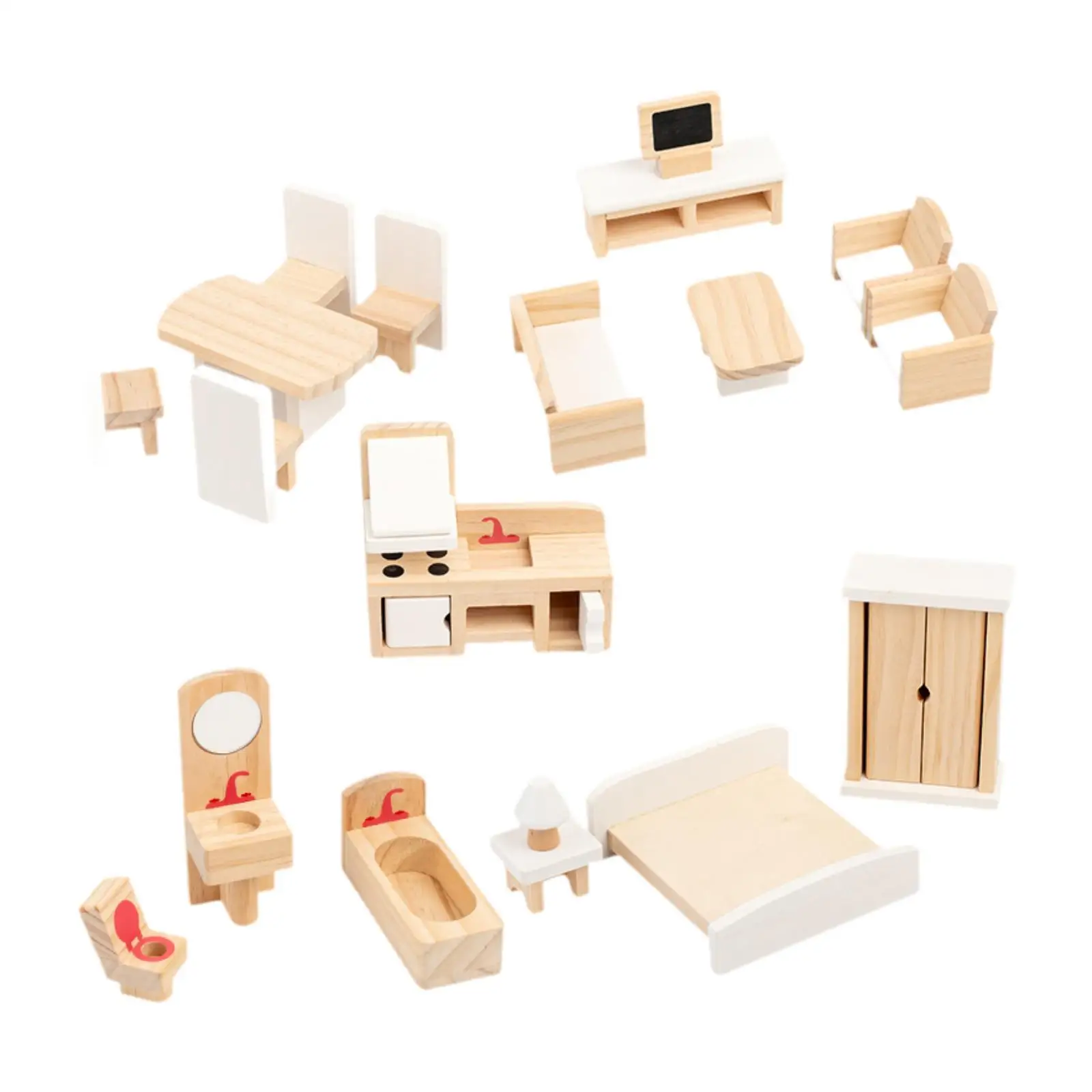 

Wooden Dollhouse Furniture Children Toy Furniture Set for Ages 3+ Toddlers