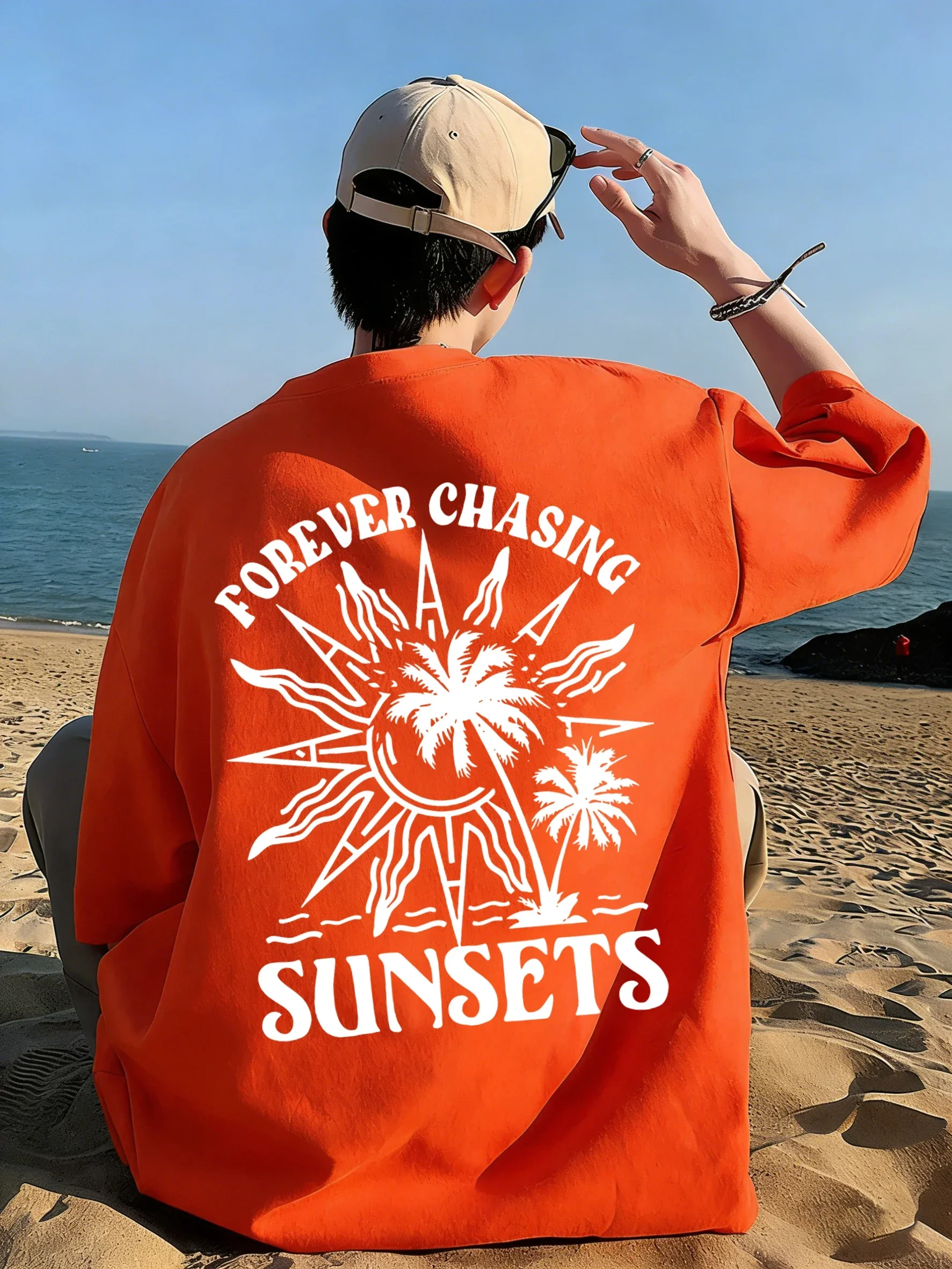 Forever Chasing Sunsets Beach Men T Shirt Retro Fashion Short Sleeve Summer Comfortable T-Shirt Unisex Cotton Loose Clothing