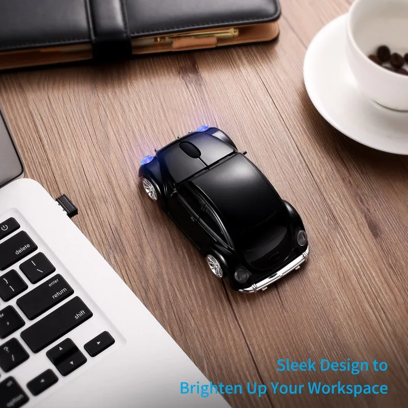 QWE-Vintage Car Wireless Mouse-2.4Ghz Optical Beetle Design, Adjustable DPI, Ergonomic Car Mouse