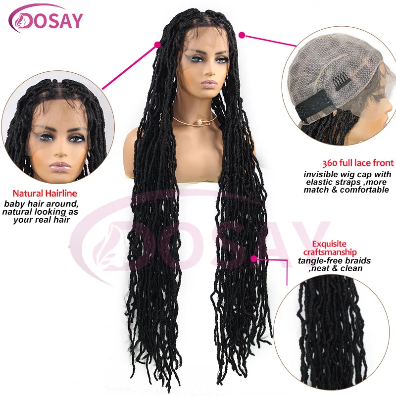 Peluca trenzada sintética Locs Goddess para mujeres negras, trenzas de caja de encaje completo, mariposa suave, pelo de ganchillo falso, prebucle, 40"