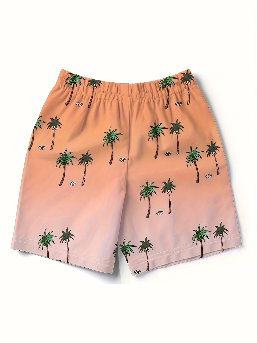 Calções de praia masculinos com estampa digital 3D de palmeira tropical calções casuais de verão com bolsos para férias e atividades ao ar livre