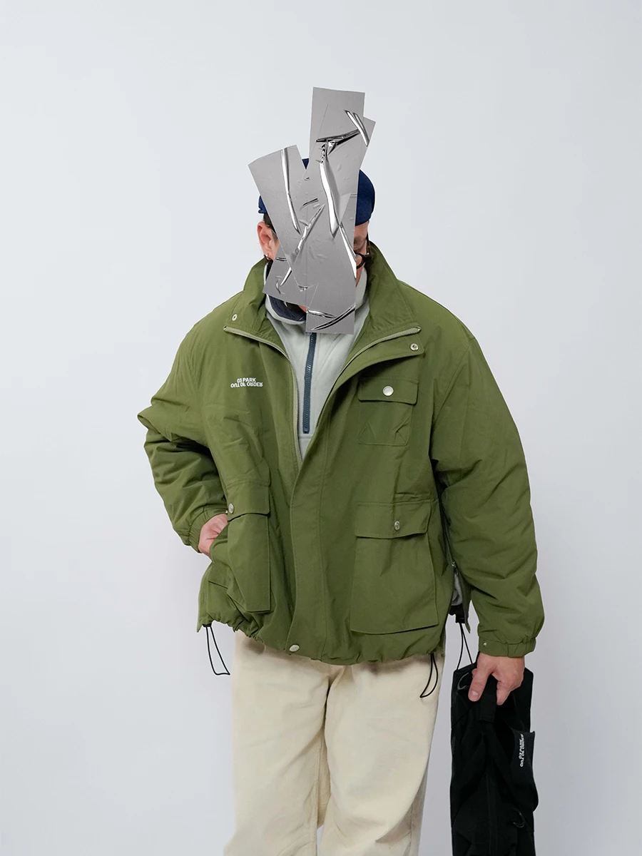 O3PARK Outdoor Cotton Jacket Loose Fit Thickened Cotton Splash Resistant Side Zipper Windbreaker Coat for Youth Casual Wear