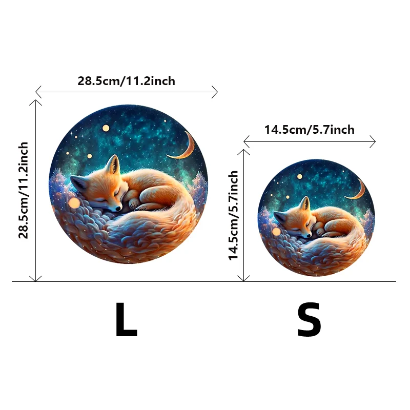 Sleeping fox-round madeira puzzle, irregular animal em forma de madeira puzzle, brinquedo decoração home, jogo família