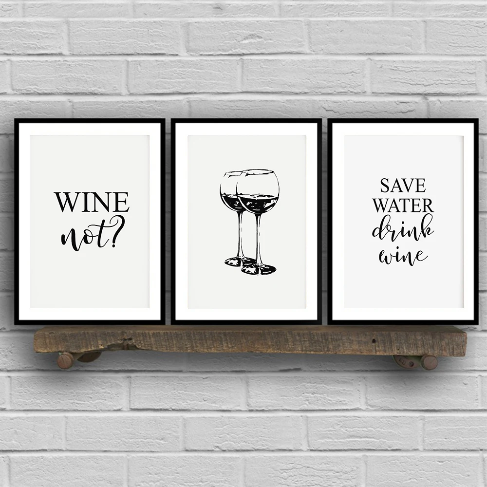 

Save Water Drink Quotes Wall Art Wine Black Glasses Posters and Prints Black White Funny Kitchen Canvas Painting for Room Decor