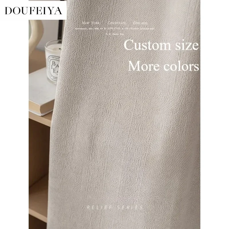 

French Vintage Embossed Modern Simple Chenille Jacquard Blackout Curtains for Living Room Bedroom Dining Custom Size White Tulle