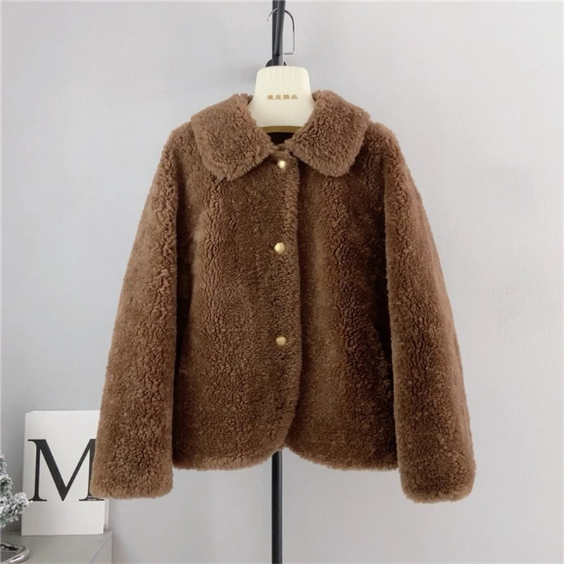 Female Pure Wool Sheep Shearling Short Jacket Warm Lamb Wool 2024 Fall and Winter New Coat PT4126