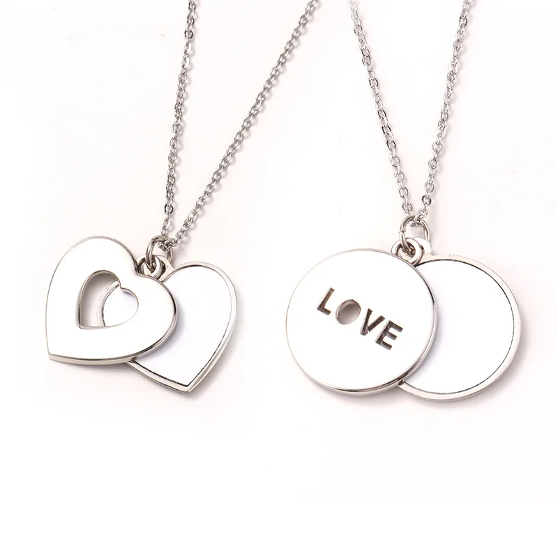 

Blank Necklace Heart Round Shape Hollow Necklace Flat Chain Pendant DIY Hot Sublimation Jewelry Valentine's Gift for Girl