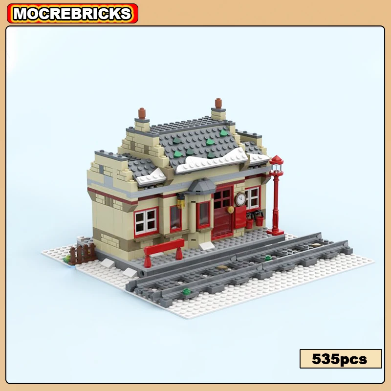 Winter Modular Of Urban Railway Station Building Hogsmead Station  Building Block Assembly Model Brick Toys Children's Gifts