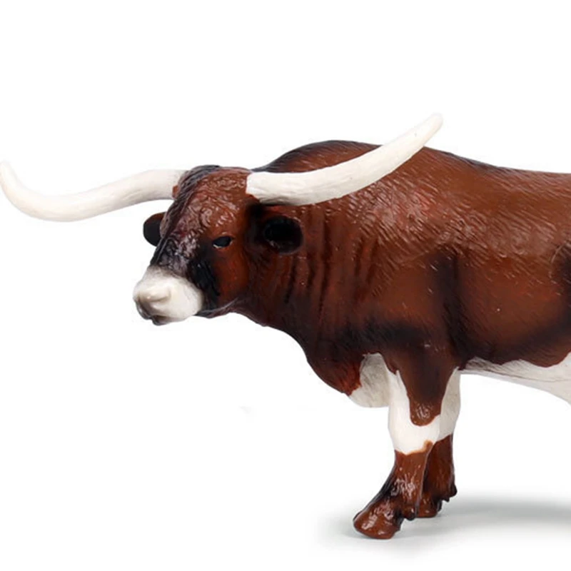 Plastic Long Horn Bull Cattle Animals Action Figures, estático modelo bonito, Cow Collection Brinquedos para crianças