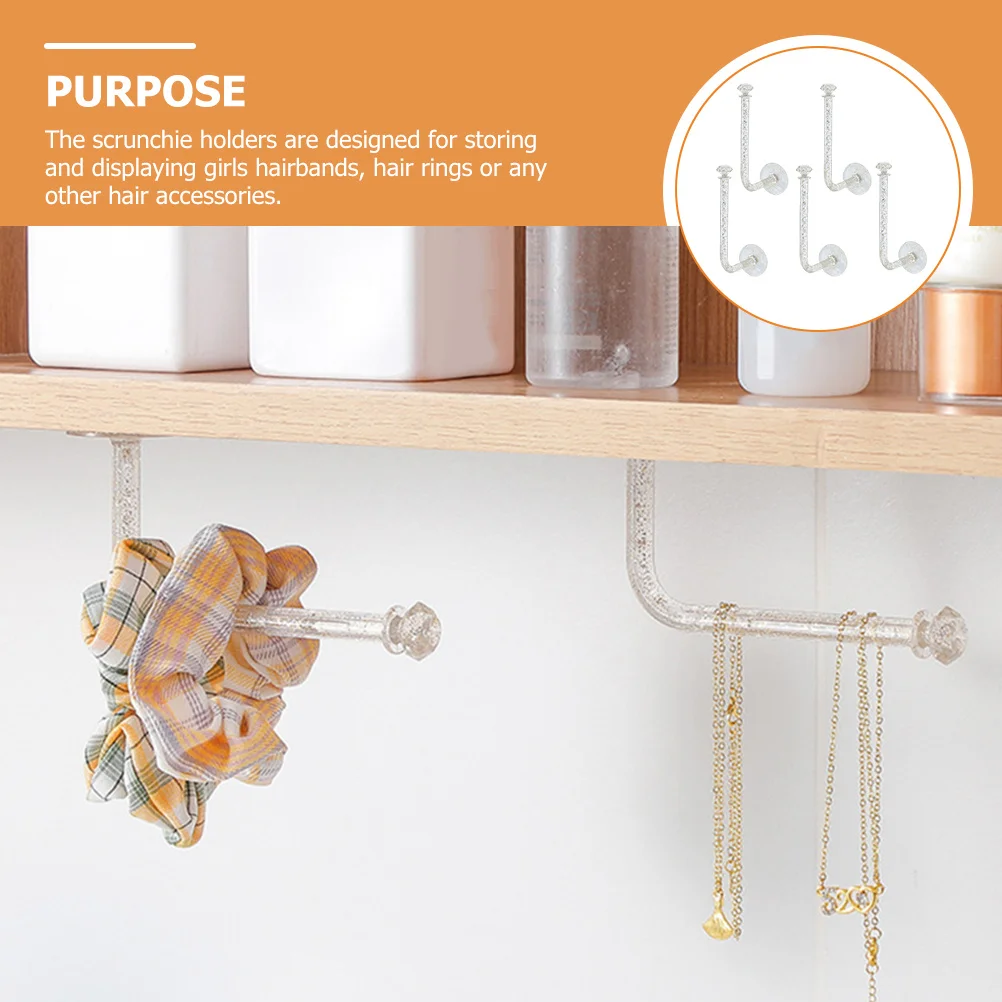

5 pcs Adhesive Scrunchie Holder Clear Glitter Hair Accessories Organizer For Jewelry Scarf Towel Umbrella Storage Stick