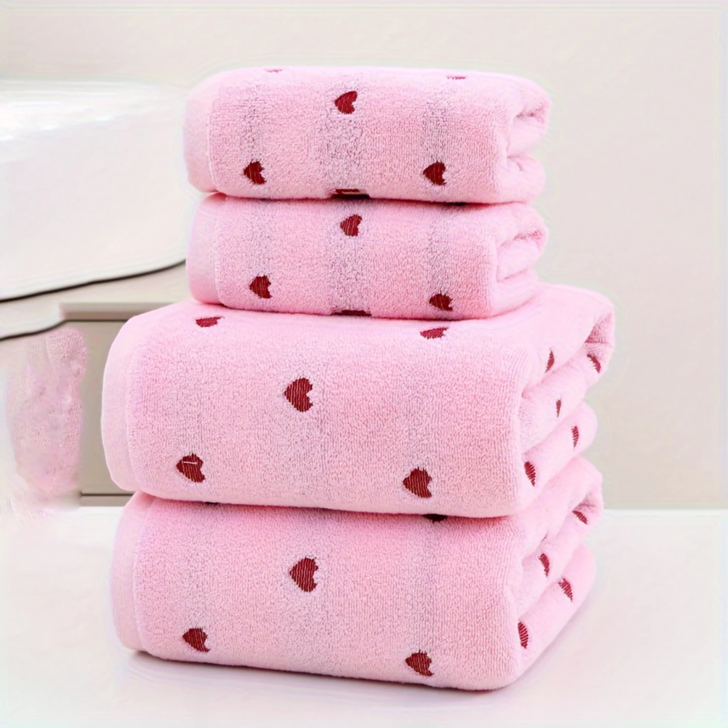 2pcs Love Jacquard Towel Set, Household Cotton Towel, Soft Hand Towel Bath Towel, Absorbent Towels For Bathroom, 1 Bath Towel & 