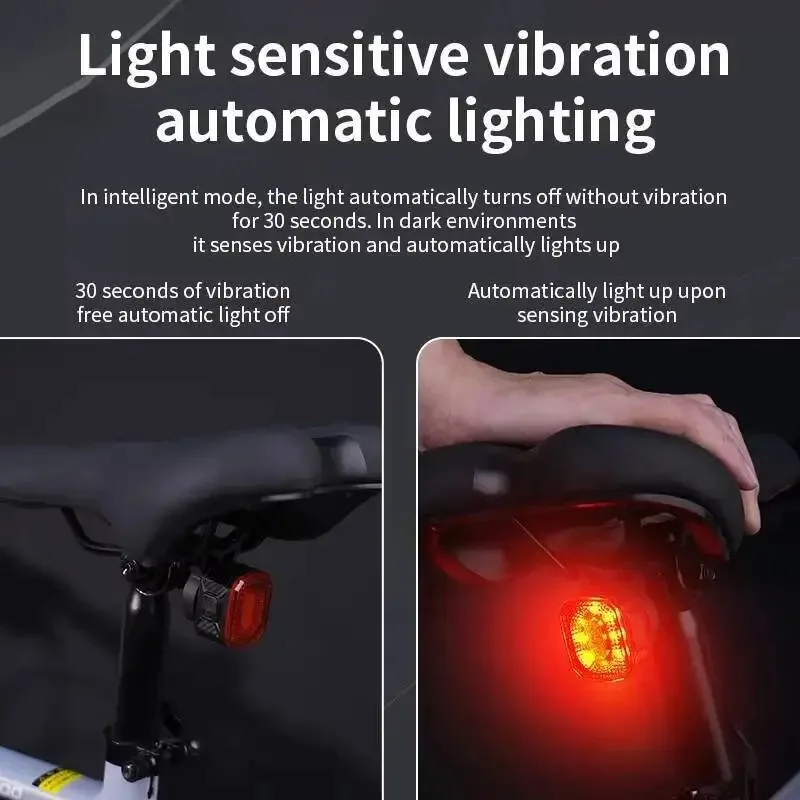 Waterproof Smart Brake Taillight Type-C Rechargeable Road Warning 6 Modes MTB Rear Bicycle Light
