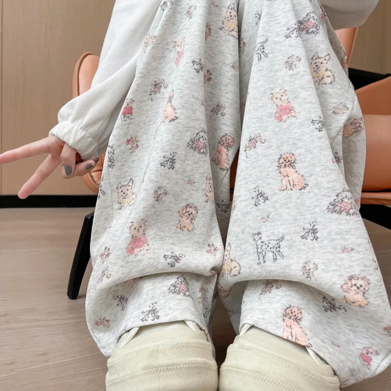 

Sweatpants Women Pants Clothes Printed Wide Leg Pants for Spring and Autumn, High Waisted and Slimming, Casual Korean Version