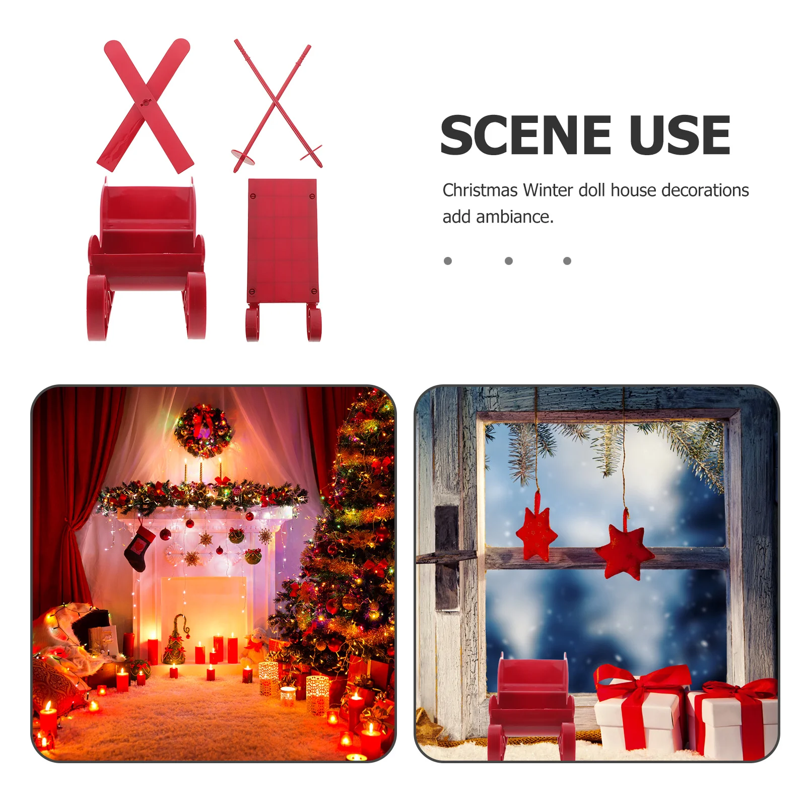 

1Set Christmas Sleigh Decoration Small Multi Purpose Skiing Board Xmas Desktop Ornament Party Decoration Festive Photo Prop
