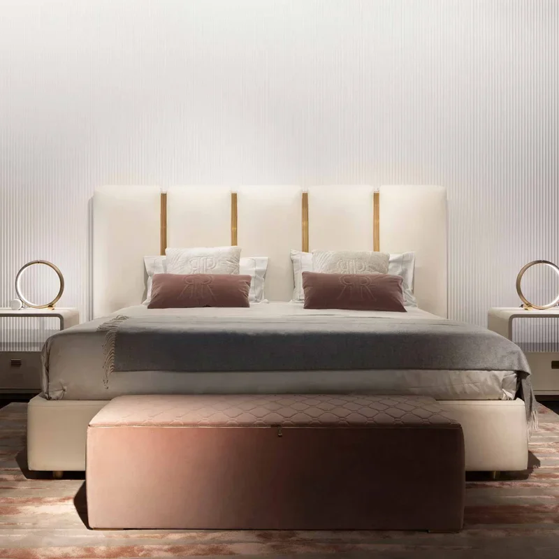 Italian minimalist light luxury leather bed