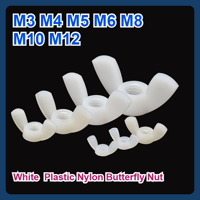 

White M3 M4 M5 M6 M8 M10 M12 Plastic Nylon Butterfly Nut Hand-Twisted Sheepshead Screw Cap
