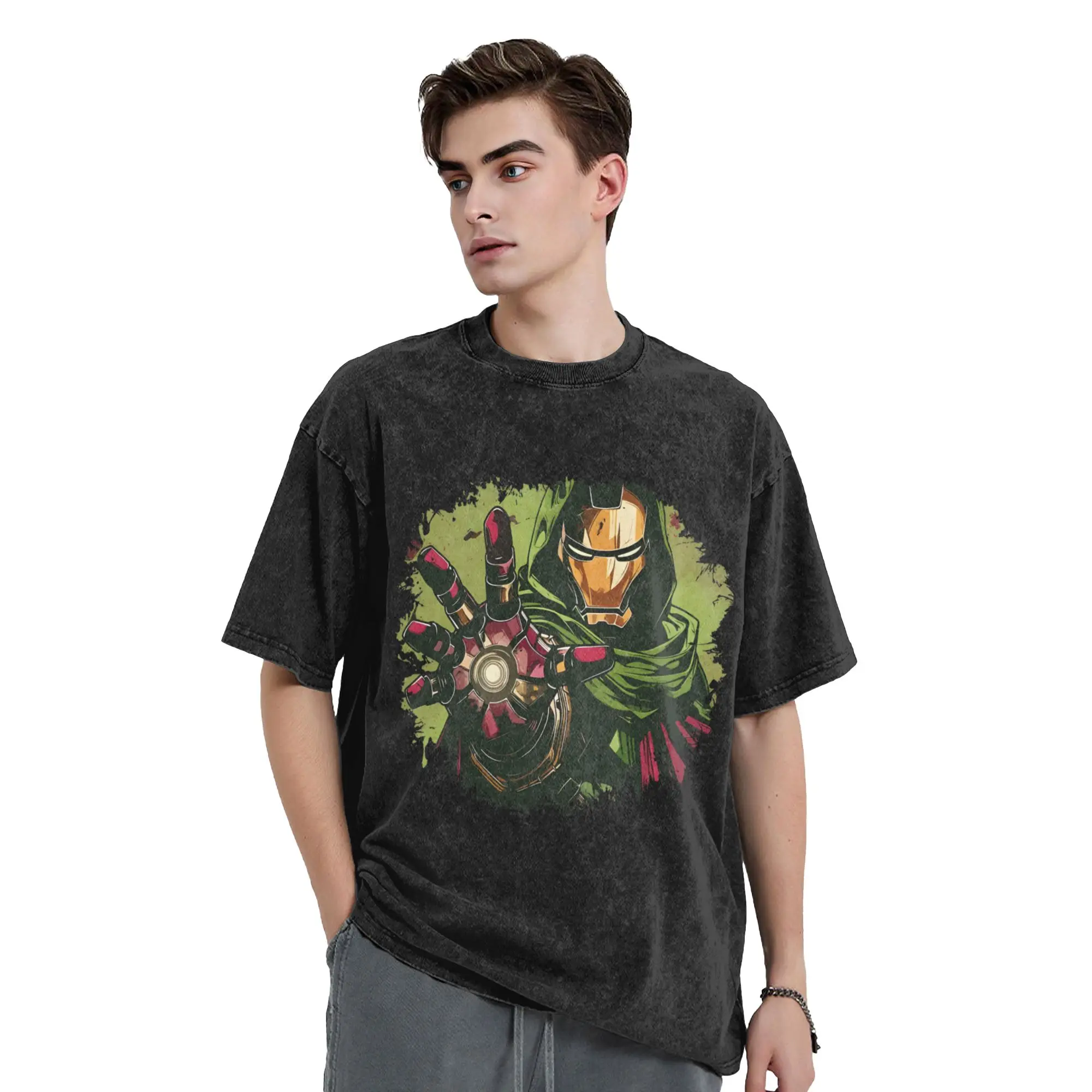 Dr Dooms Comics Washed T Shirt Streetwear Fashion T-Shirt  Tees Tops Men Women Short Sleeve Oversize Printed