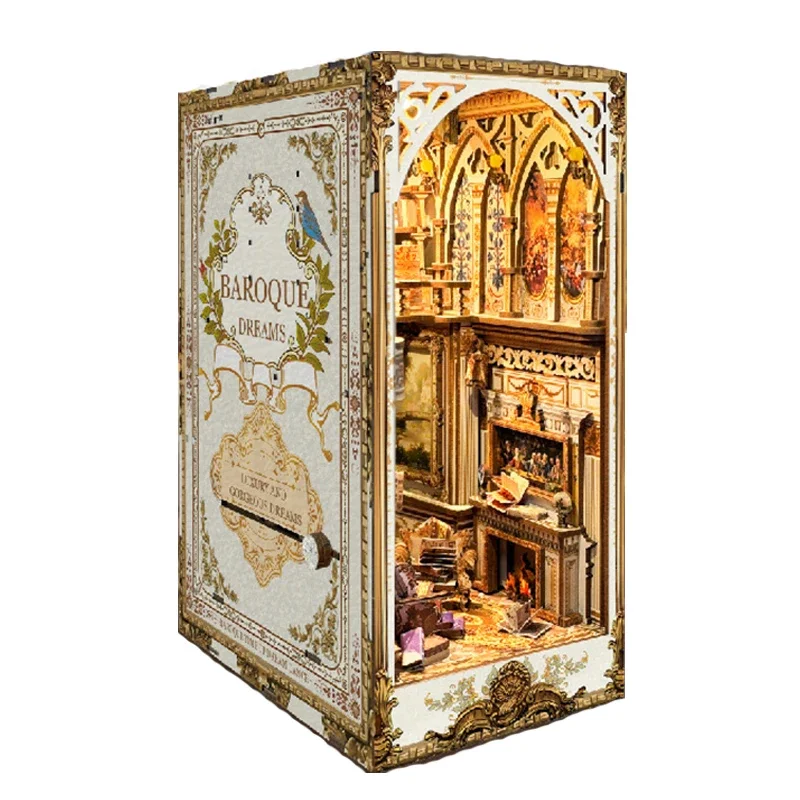 NEW DIY Book Nook Insert Shelf Kits Wooden Miniature Model Home Gifts Assembled Decor Baroque Kit Bookend Girls Bookshelf Dreams