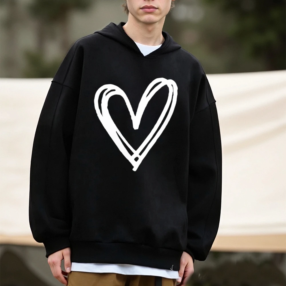 

Толстовка с капюшоном с рисунком сердца, толстовки с капюшоном в стиле ретро, винтажные классические осенне-зимние толстовки Y2K, одежда с длинными рукавами, мужская толстовка
