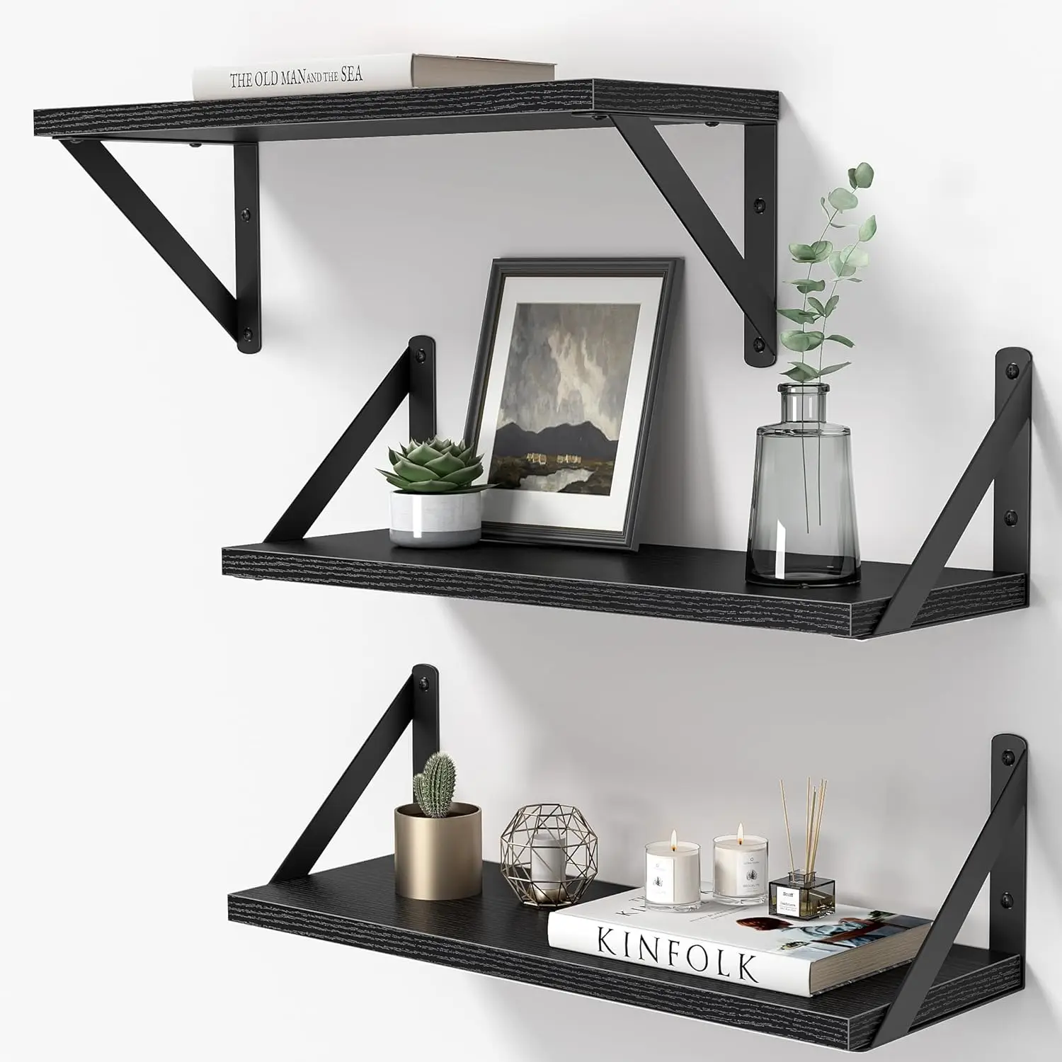 

Floating Shelves for Wall, 16 Inch Long Wood Floating Shelves Set of 3, Wall Mounted Hanging Shelf for Bathroom Bedroom