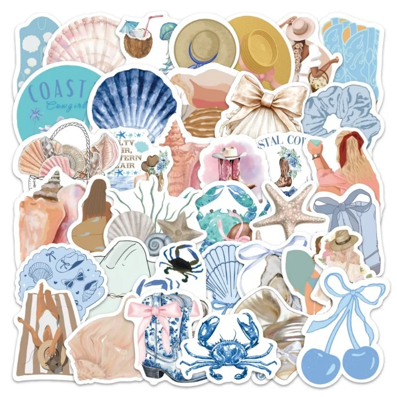 

50 шт., креативные декоративные наклейки с рисунком синего побережья из мультфильма