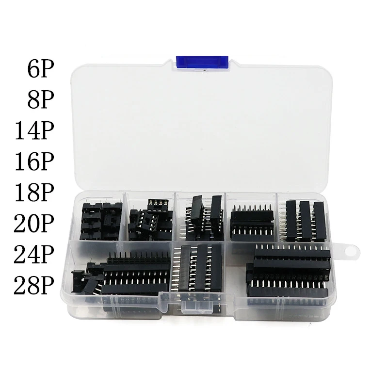 66-100pcs/lot NE555 UC3842 UC3843 UC3845 24C02 24C04 Connector IC Sockets DIP6/8/14/16/18/20/24/28 pins IC Adaptor Socket Kit