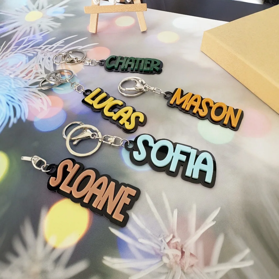 

Custom Name Your Logo Design Acrylic Rubber Keychain 3D Nameplate Text Personalized Bag Charm Car Backpack Luggage Key Ring Gift