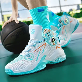 2024 미끄럼 방지 하이탑 스포츠 신발, 남학생 실제 전투 농구화, 특수 충격 흡수 훈련, 청소년 신상 