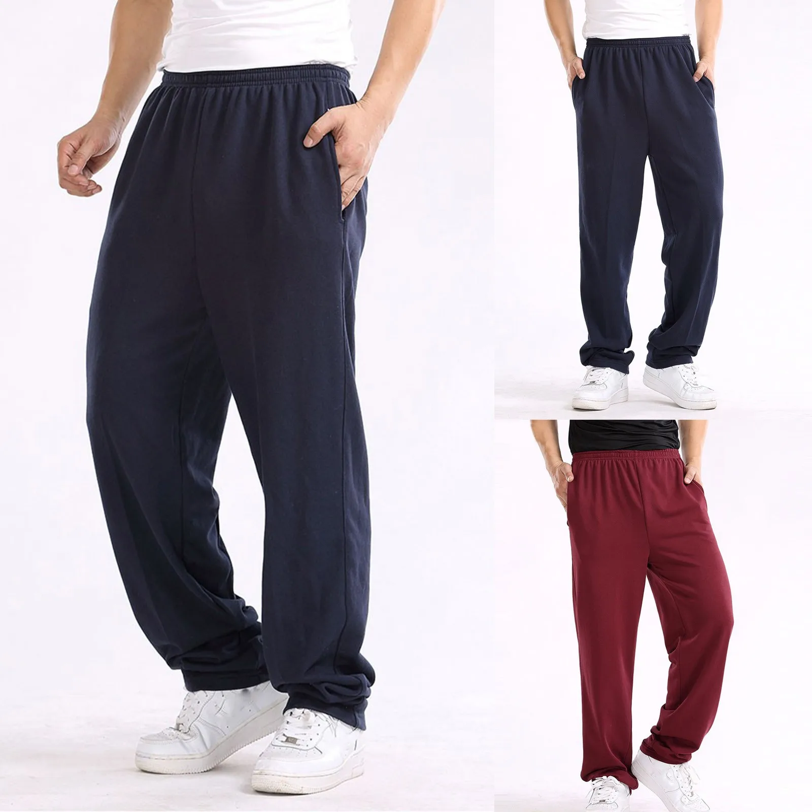

Men'S Casual Straight Pants Trend Youth Warm Loose Straight Trousers Solid Color Men Outdoor Sports Large Size Streetwear