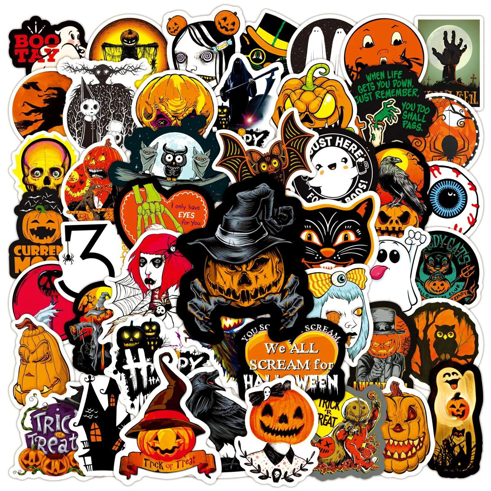 

50 шт. тематических наклеек на Хэллоуин с персонажами из фильма «Кошмар перед Рождеством», водонепроницаемые, для скейтбордов, телефонов, ноутбуков